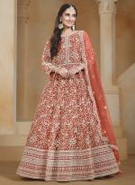 Net Orange Wedding Wear Embroidery Work Anarkali Suit